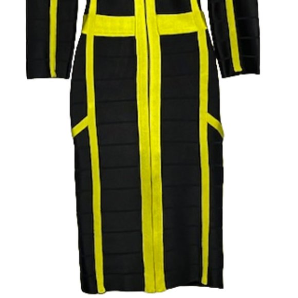 FRENCH CONNECTION Black And Yellow Bandage Midi Dress Size 6 - Picture 14 of 16